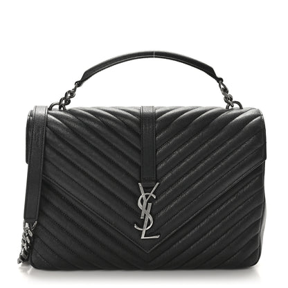 Saint Laurent Sheepskin Matelasse Chevron Monogram Large College Satchel Black 1 of 10