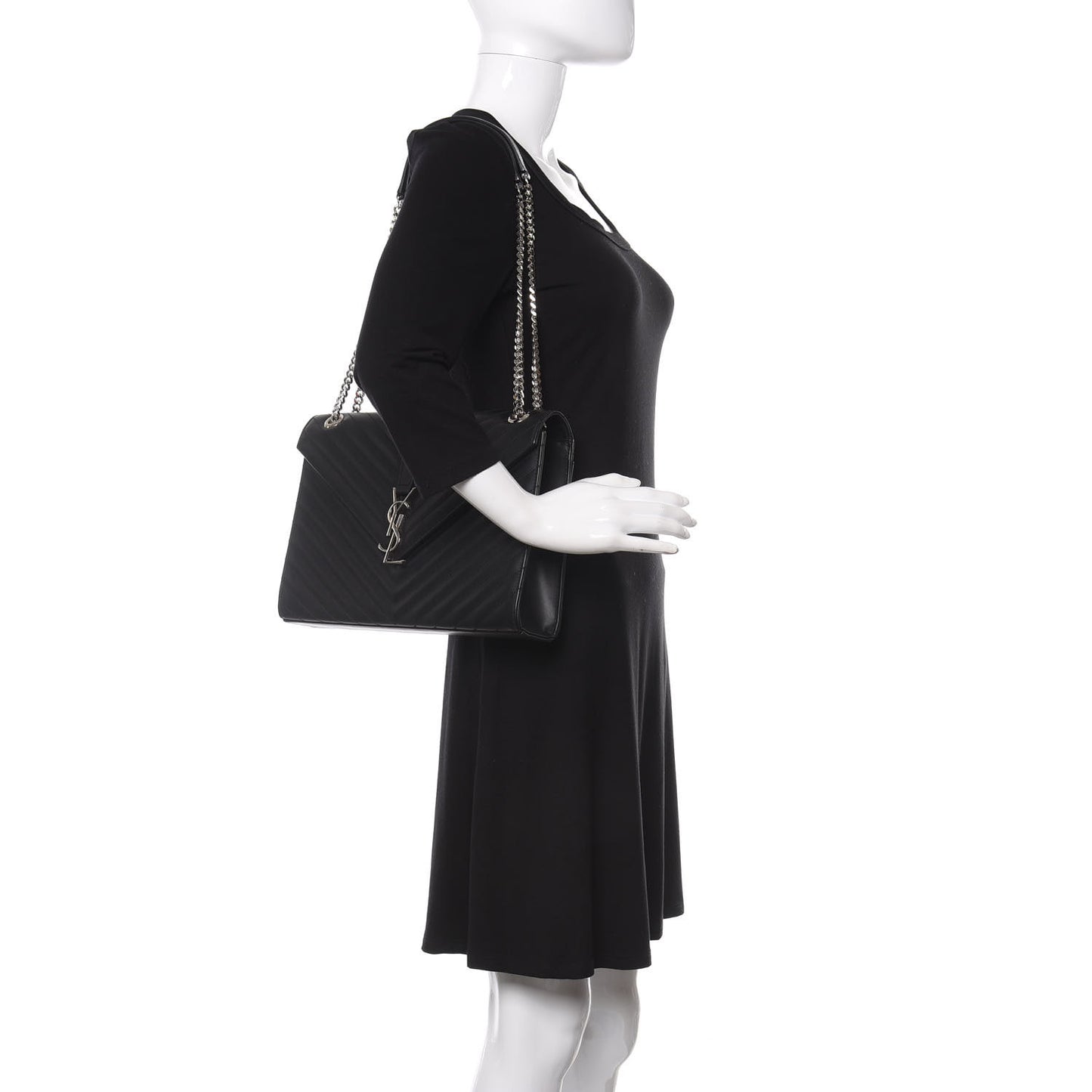 Smooth Calfskin Matelasse Chevron Large Monogram Satchel Black