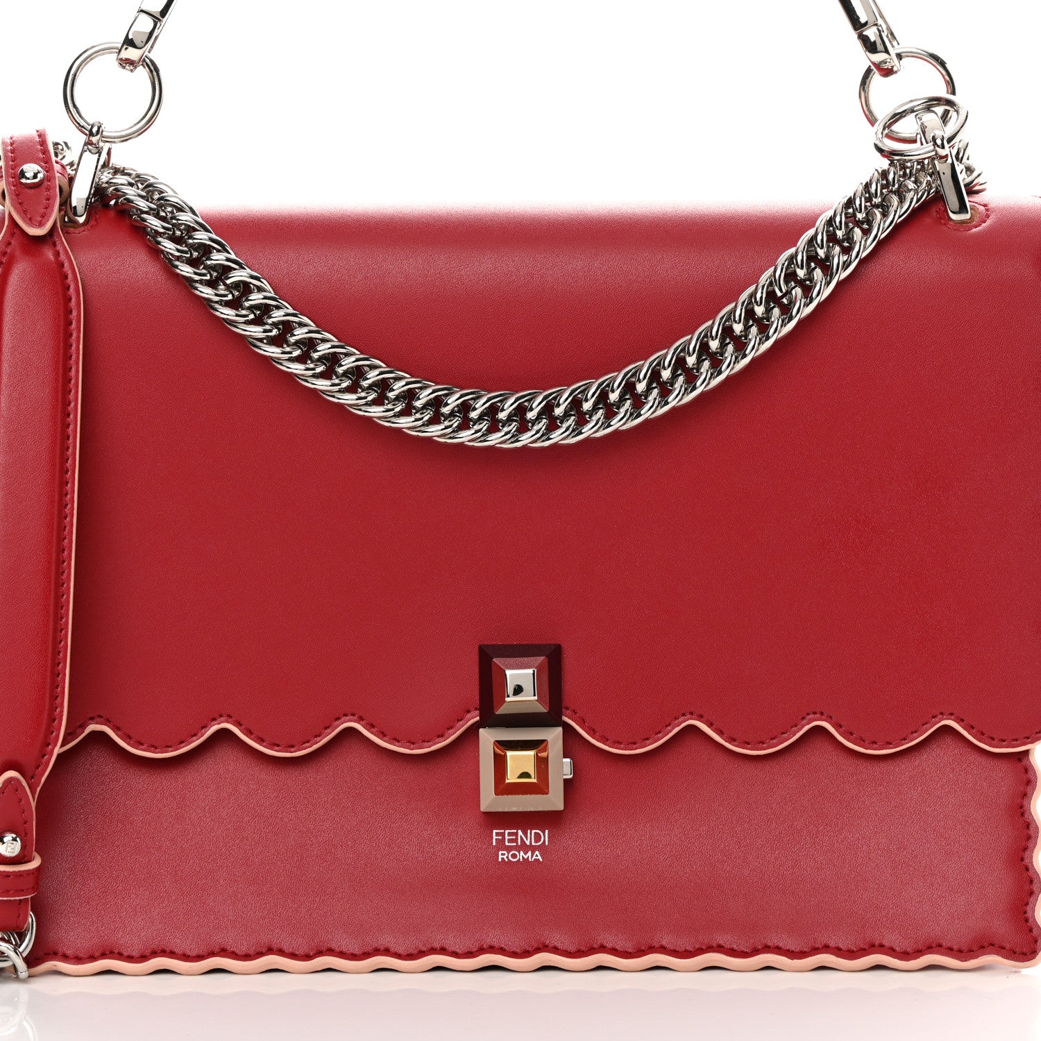 Fendi Vitello Liberty Scalloped Studded Kan I Shoulder Bag Fragola 8 of 16