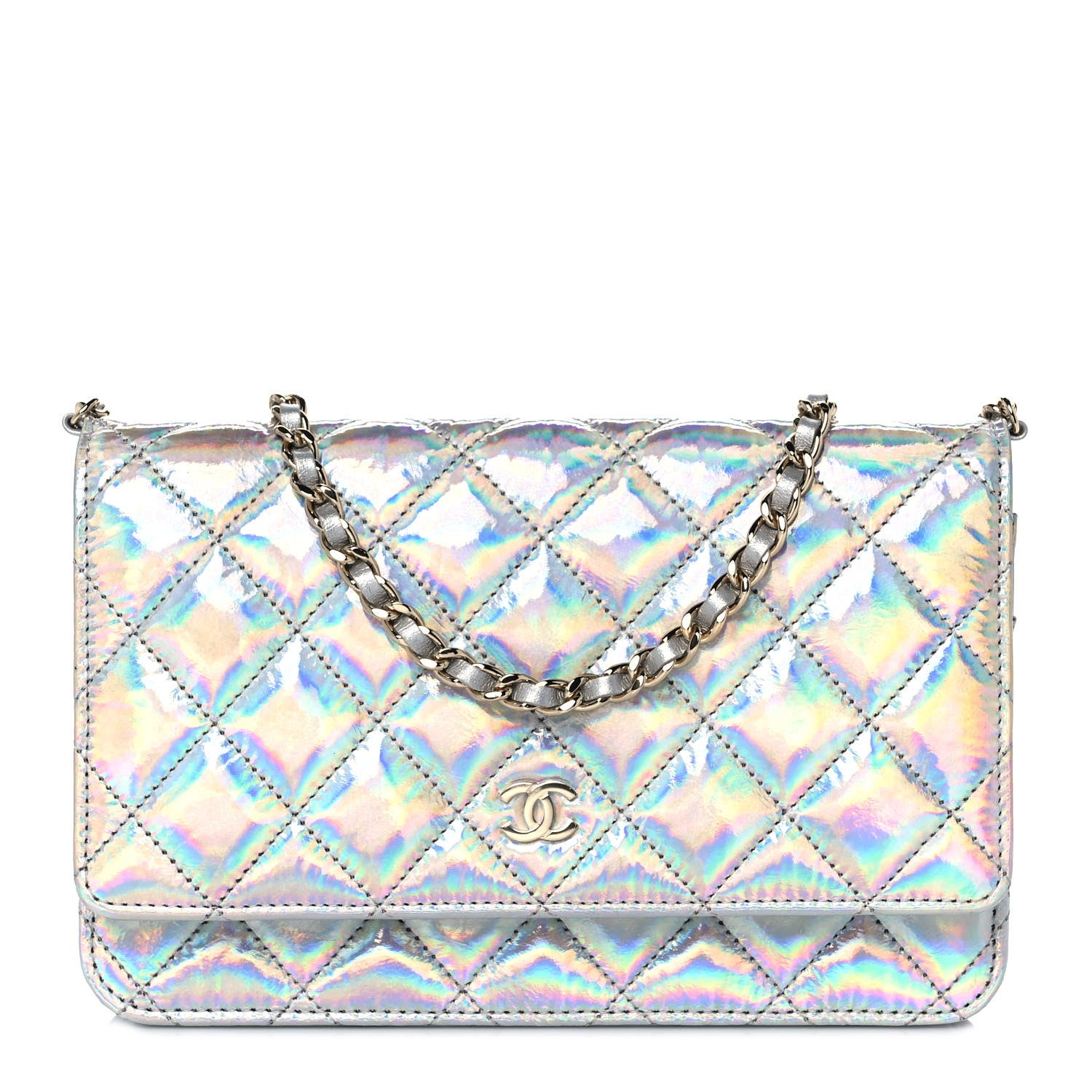 Chanel Iridescent Goatskin Quilted Wallet On Chain WOC Silver 1 of 11