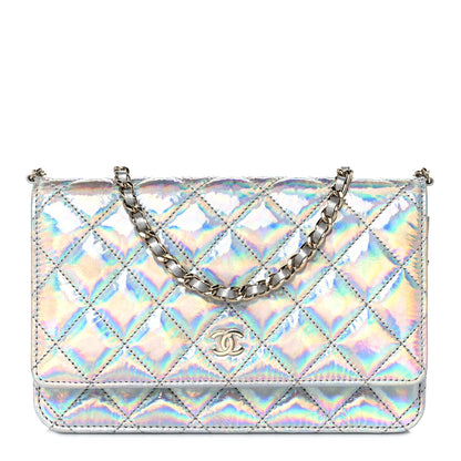 Chanel Iridescent Goatskin Quilted Wallet On Chain WOC Silver 1 of 11