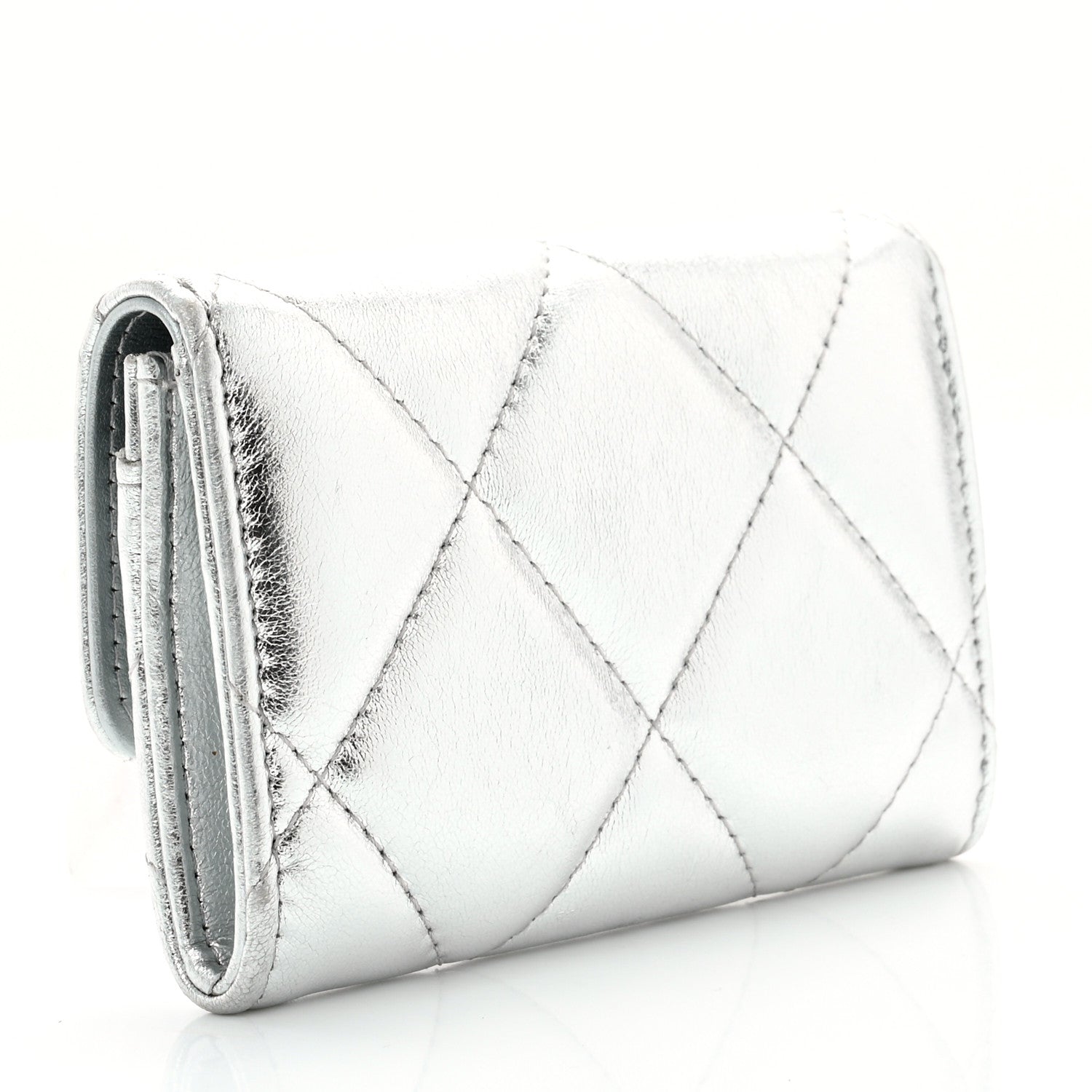 Chanel Metallic Goatskin Quilted Chanel 19 Flap Card Holder Silver 3 of 7