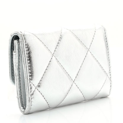 Chanel Metallic Goatskin Quilted Chanel 19 Flap Card Holder Silver 3 of 7