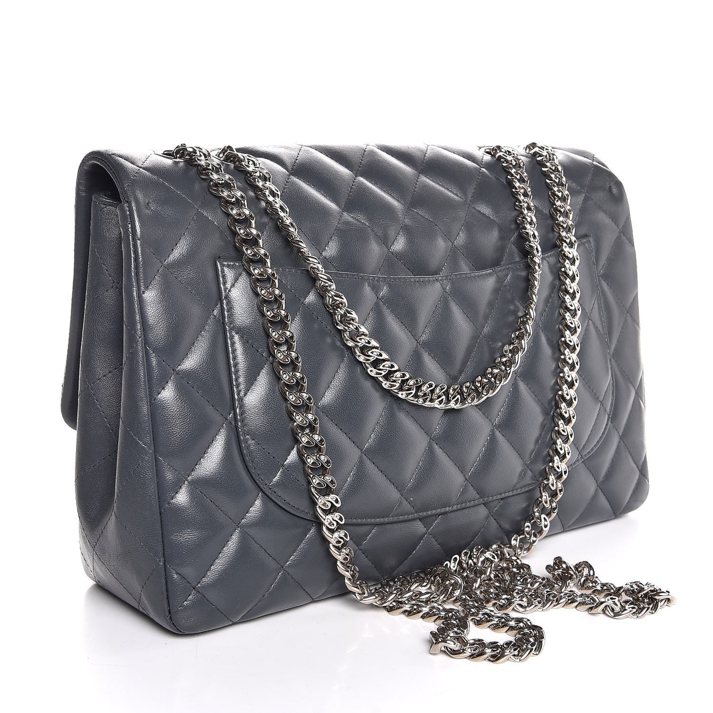Lambskin Quilted Jumbo Single Flap Bijoux Chain Dark Grey