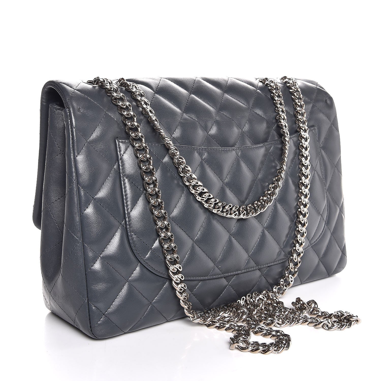 Chanel Lambskin Quilted Jumbo Single Flap Bijoux Chain Dark Grey 3 of 7