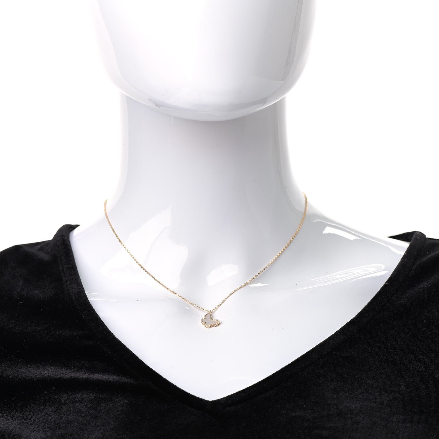 Van Cleef & Arpels 18K Yellow Gold Mother of Pearl Sweet Alhambra Butterfly Pendant Necklace 2 of 6