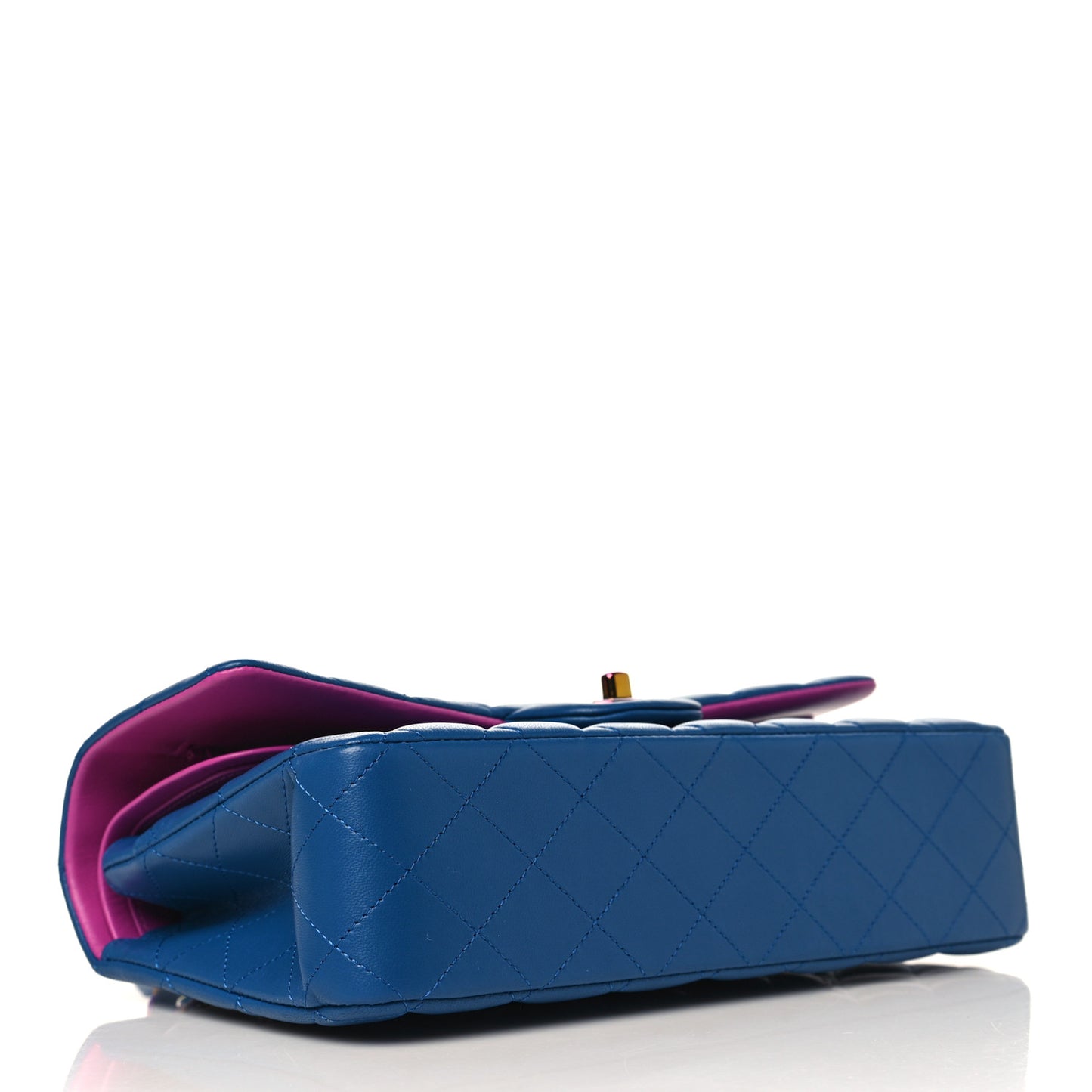 Lambskin Quilted Medium Double Flap Blue Pink