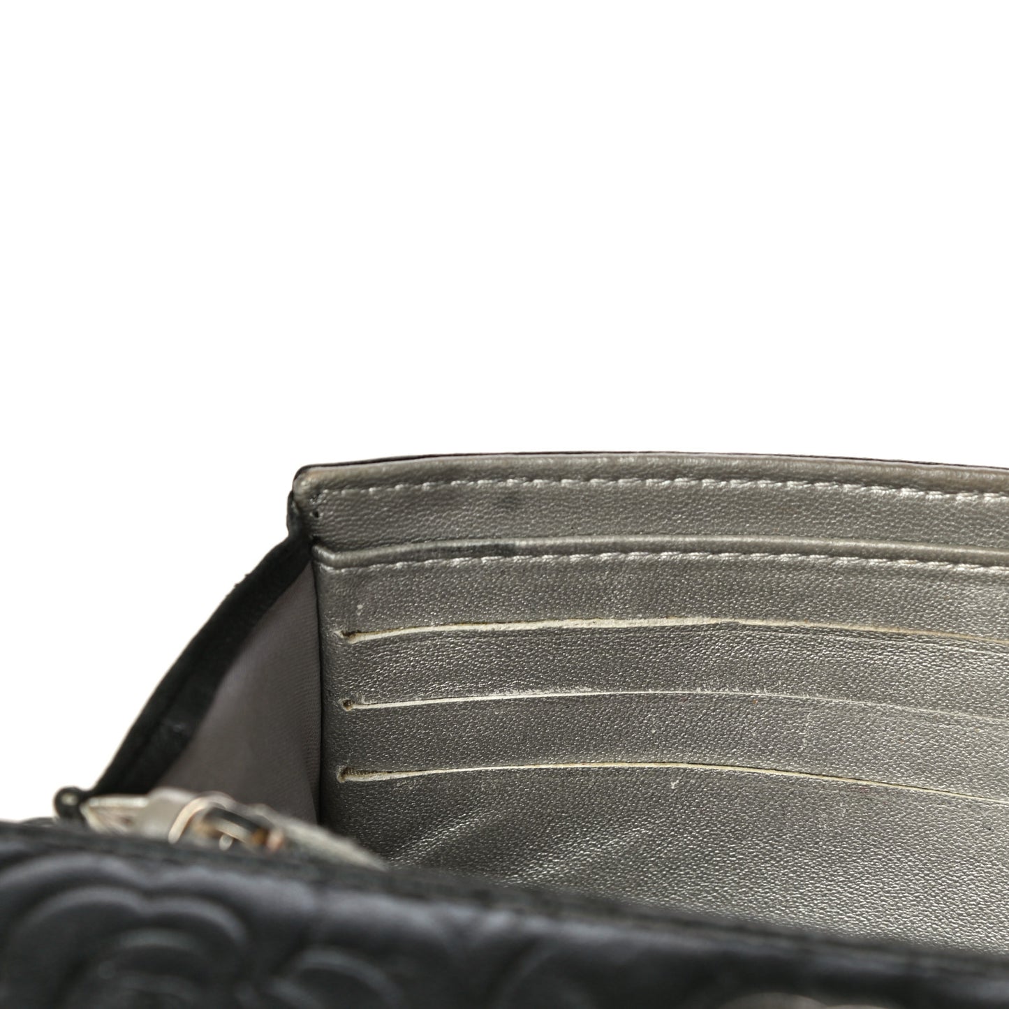 Lambskin Camellia Embossed Wallet on Chain WOC Black