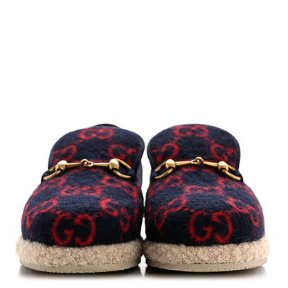 Gucci Covered Wool GG Monogram Womens Fria Horsebit Loafers 37.5 Blue Red Butterscotch 3 of 10