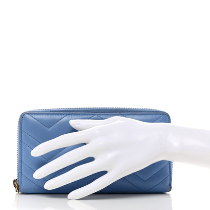 Gucci Calfskin Matelasse GG Marmont Zip Around Wallet Clear Sky Blue 2 of 9