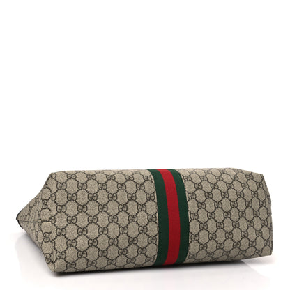 Gucci GG Supreme Monogram Textured Calfskin Web Medium Ophidia Shopping Tote Beige Ebony New Acero 4 of 10