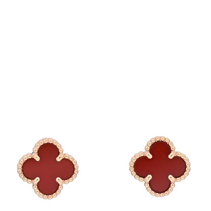 Van Cleef & Arpels 18K Rose Gold Carnelian Sweet Alhambra Earrings 1 of 6