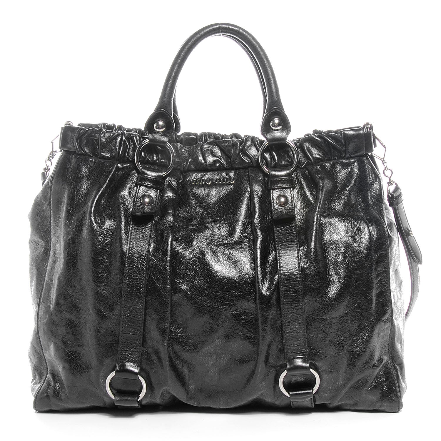 Miu Miu Leather Vitello Lux Gathered Tote Black 1 of 7