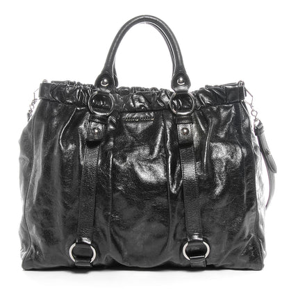 Miu Miu Leather Vitello Lux Gathered Tote Black 1 of 7