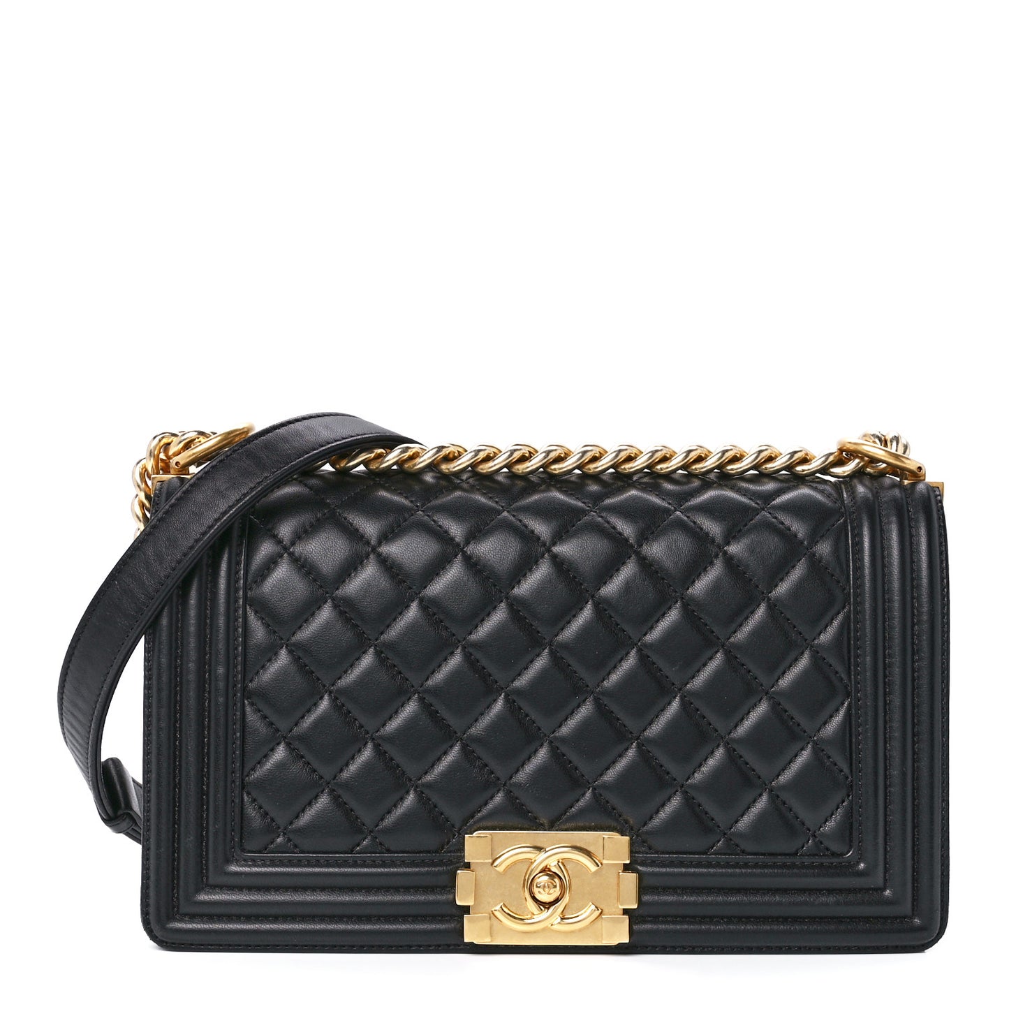 Lambskin Quilted Medium Boy Flap Black