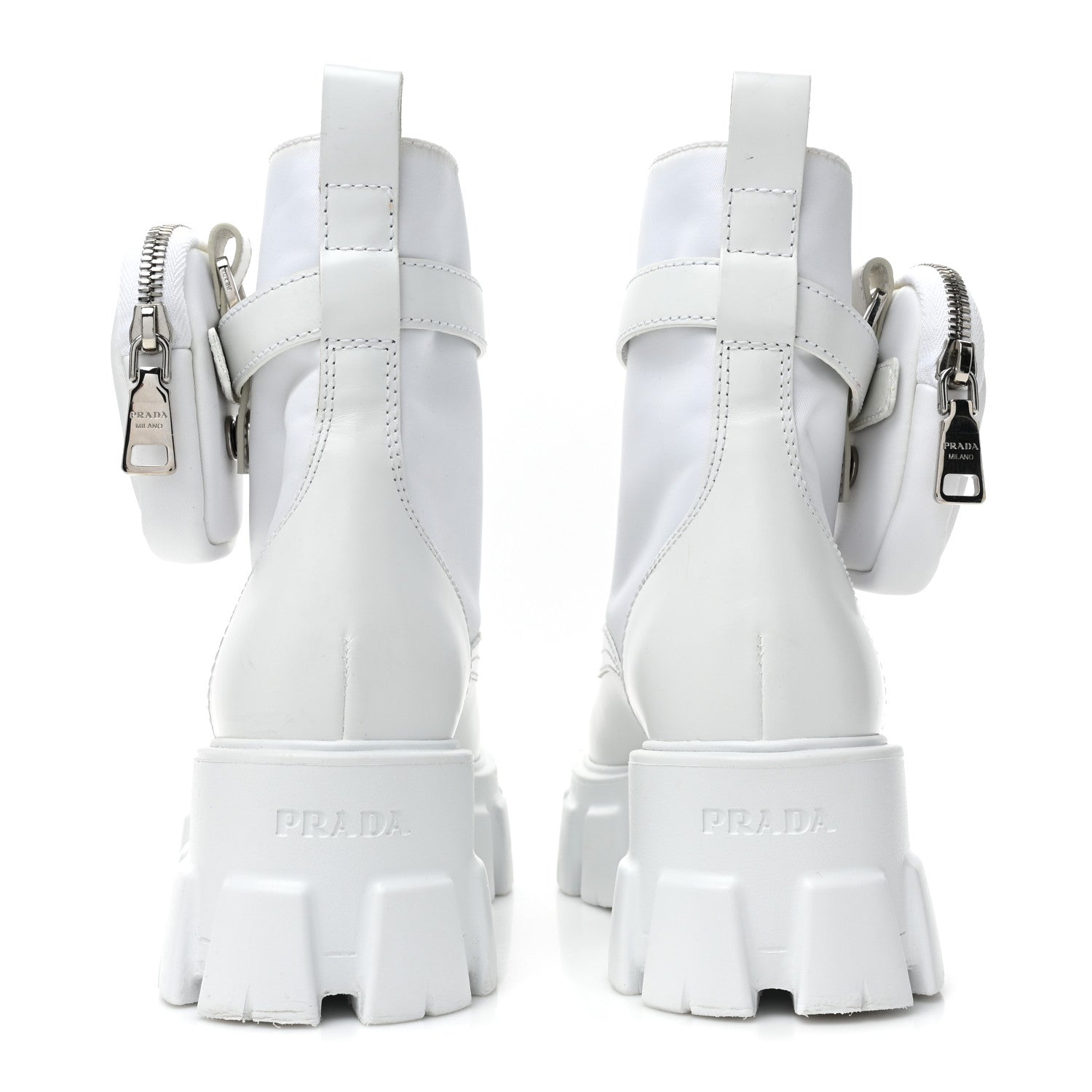 Prada Spazzolato Rois Re-Nylon Metal Triangle Logo Monolith Pouch Pocket 55mm Boots 36 White 4 of 15