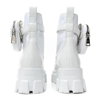 Prada Spazzolato Rois Re-Nylon Metal Triangle Logo Monolith Pouch Pocket 55mm Boots 36 White 4 of 15
