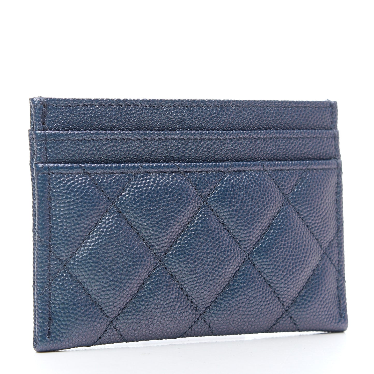 Iridescent Caviar Quilted Card Holder Dark Blue