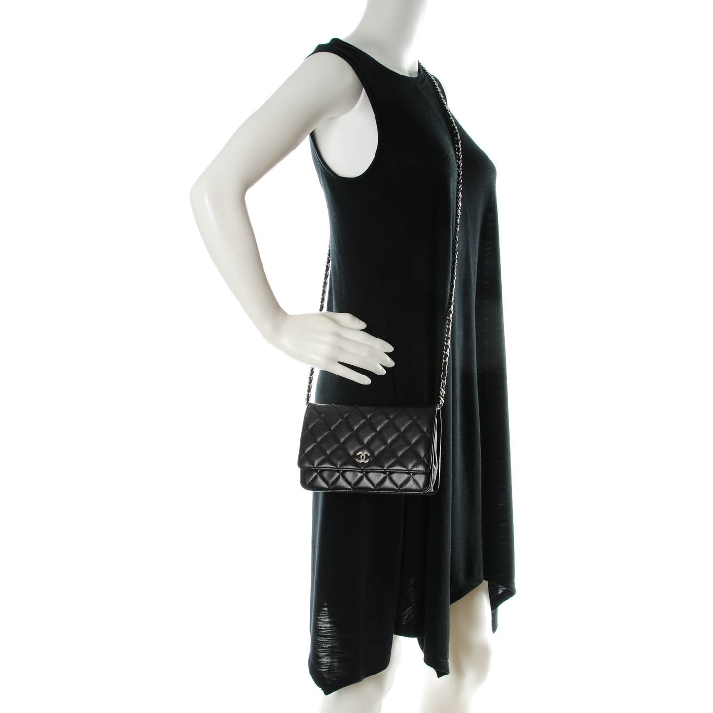 Lambskin Quilted Wallet On Chain WOC Black