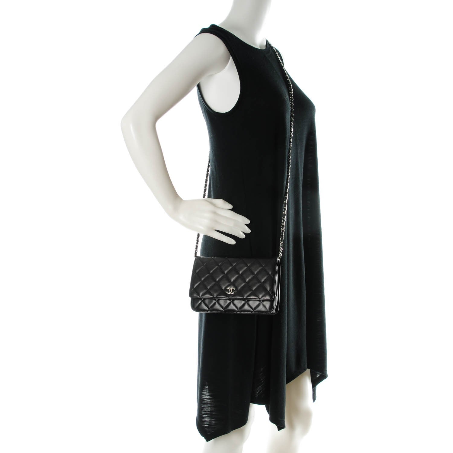 Chanel Lambskin Quilted Wallet On Chain WOC Black 2 of 8