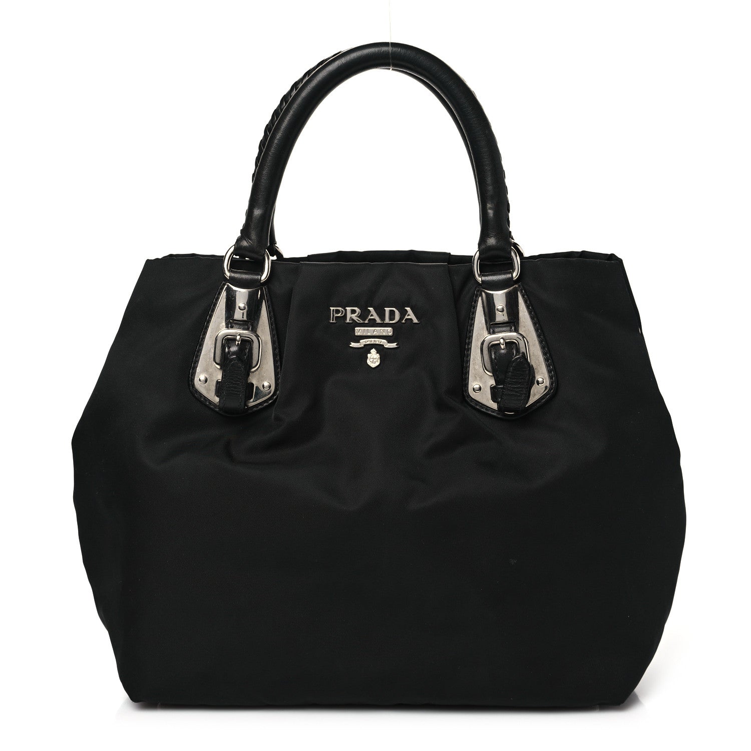 Prada Tessuto Nylon Nappa Braided Top Handle Bag Black 1 of 10