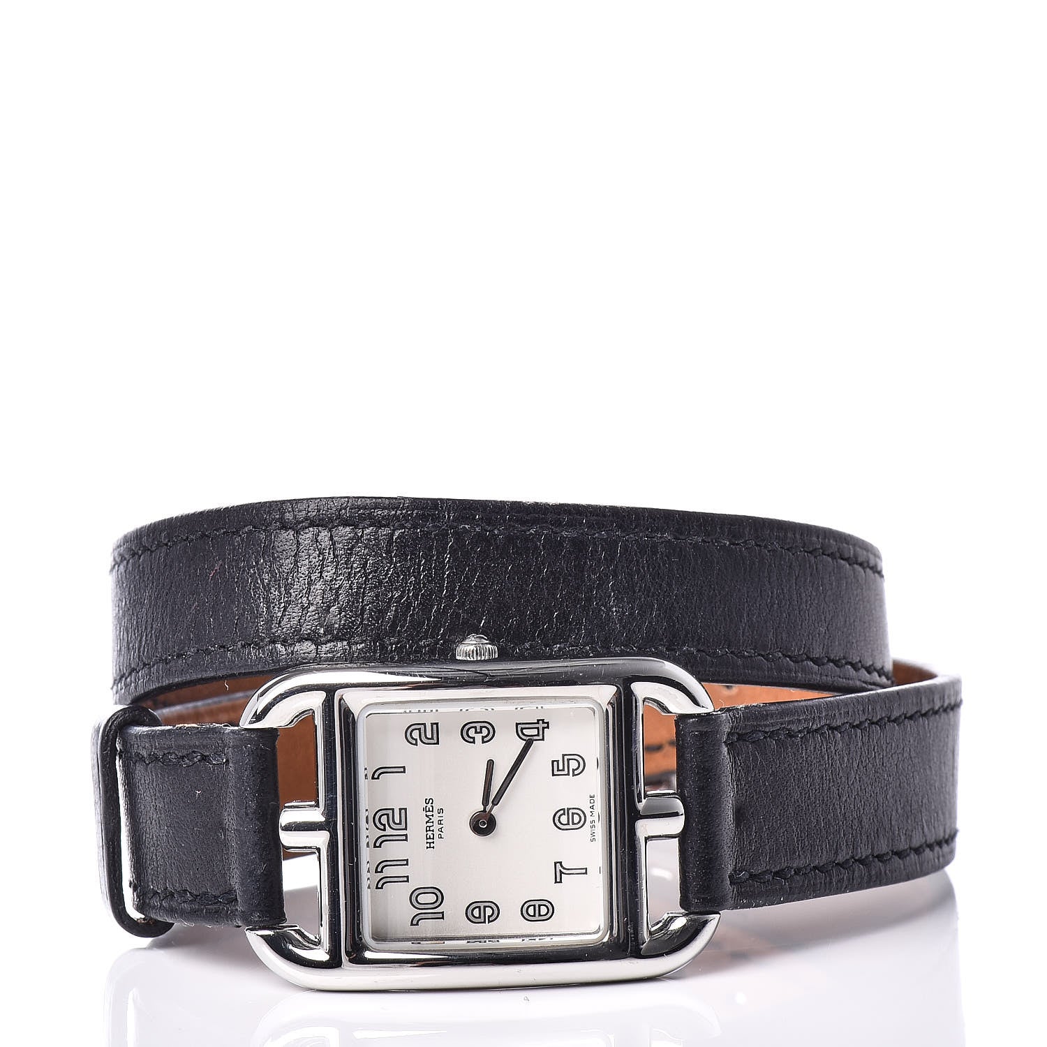 Hermes Stainless Steel Barenia 23mm Cape Cod Double Tour Quartz Watch Noir 3 of 7
