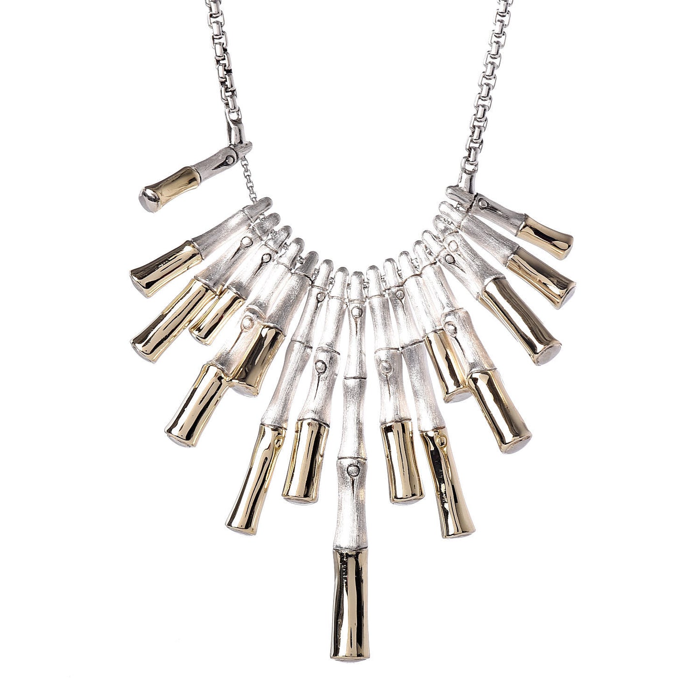 Sterling Silver 18K Yellow Gold Bamboo Bib Necklace