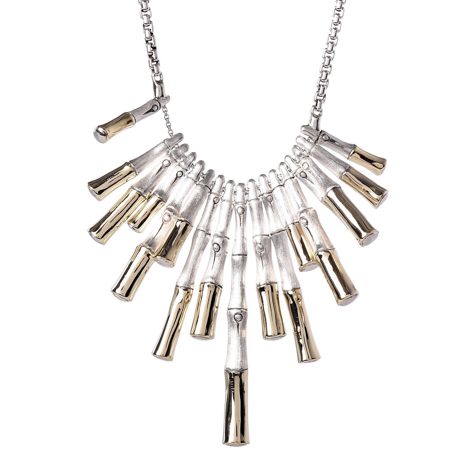 John Hardy Sterling Silver 18K Yellow Gold Bamboo Bib Necklace 4 of 6