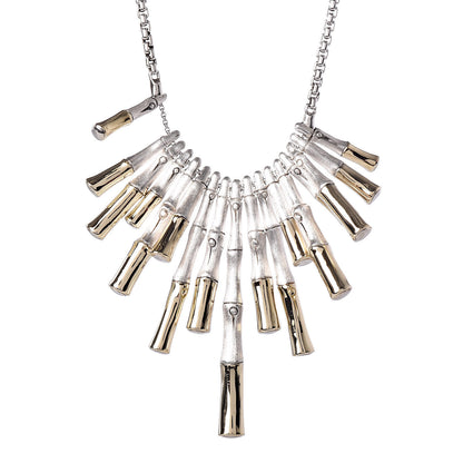 John Hardy Sterling Silver 18K Yellow Gold Bamboo Bib Necklace 4 of 6