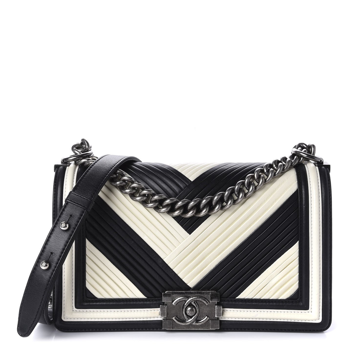 Calfskin Pleated Medium Boy In Rome Flap Black White