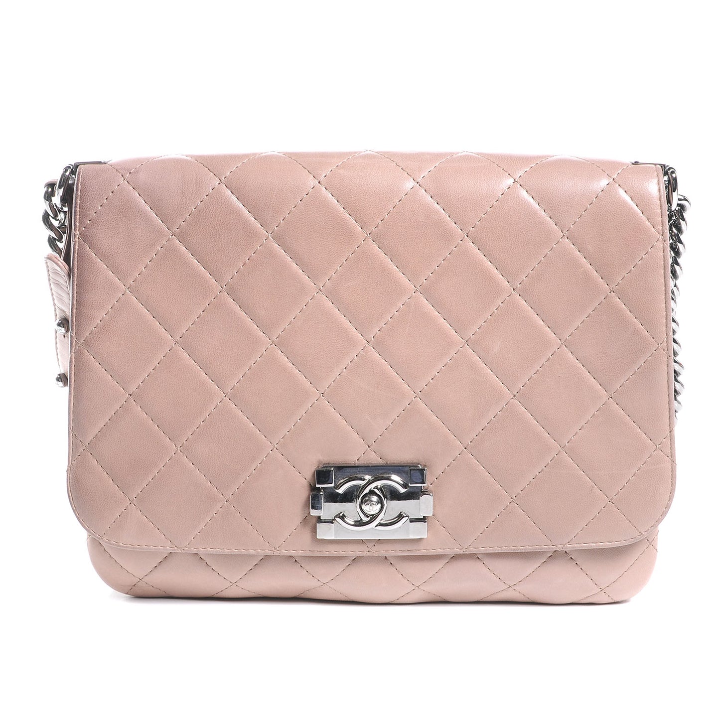 Lambskin Quilted Large Boy Flap Beige