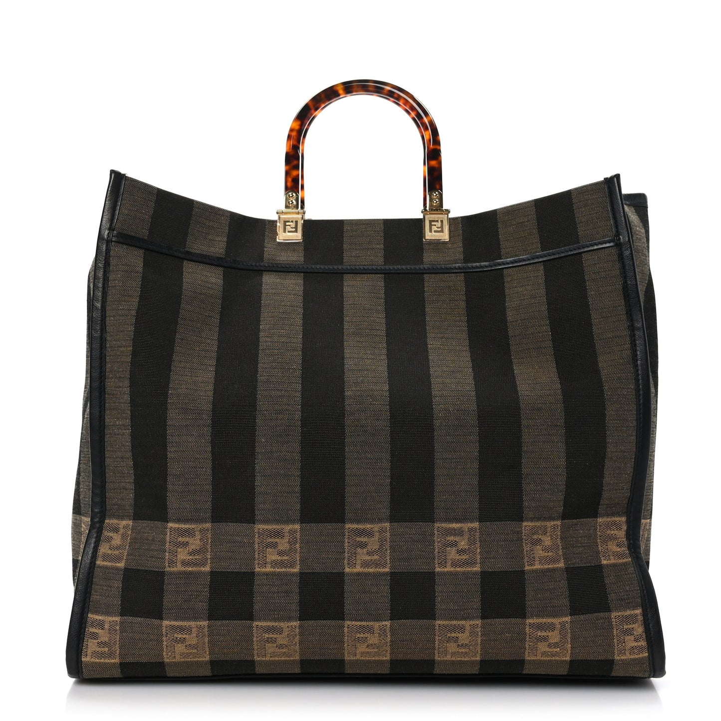 Fabric Jacquard Vitello Seta Plexiglass Pequin Gingham Large Fendi Sunshine Shopper Tote Tobacco Moro Black