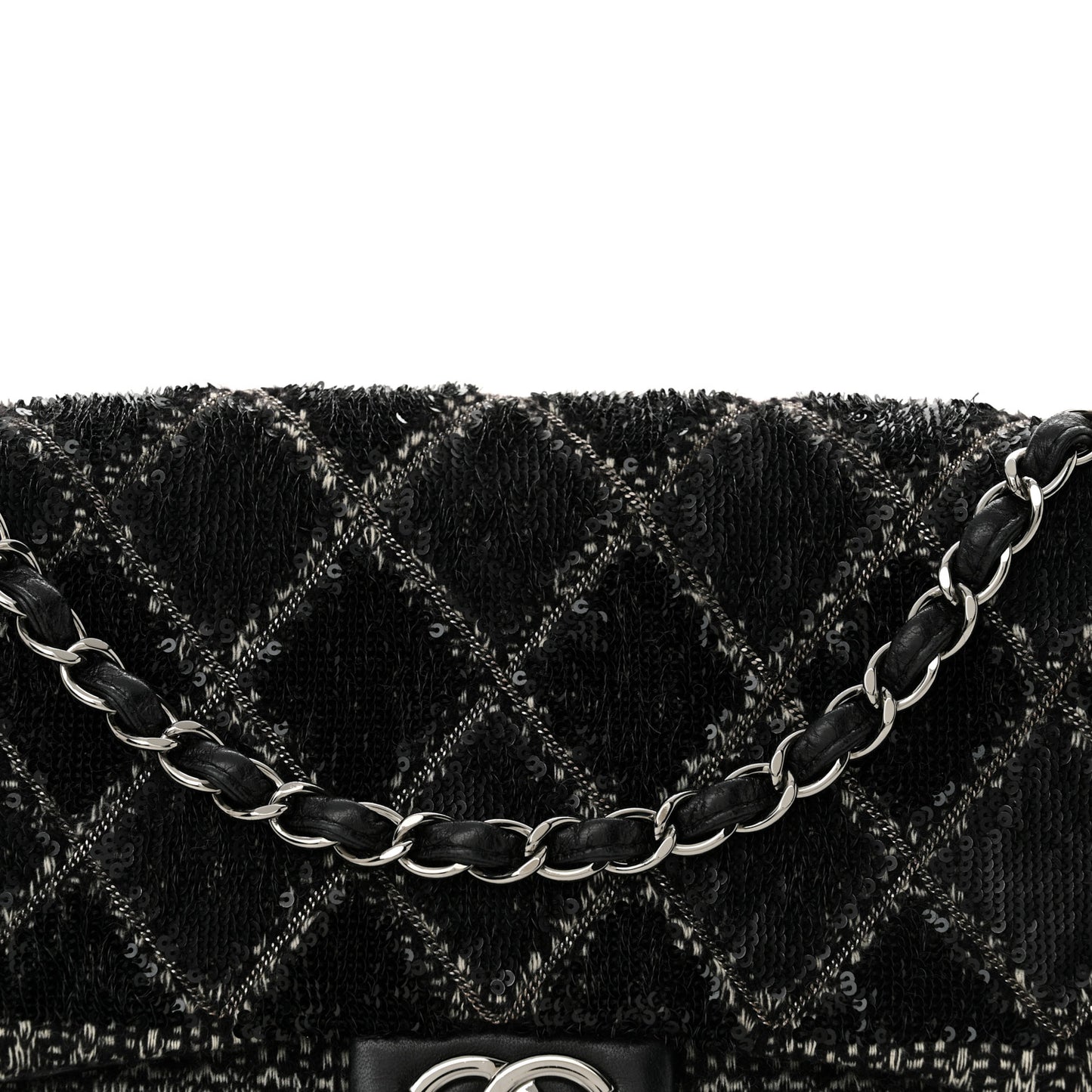 Sequin Tweed Icons Large Accordion 3 Flap Black