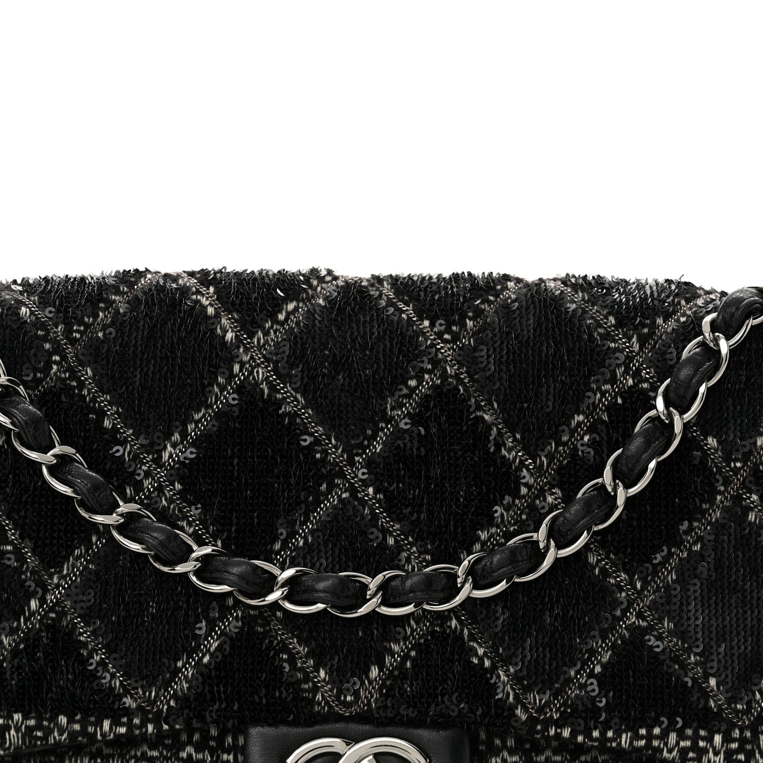 Chanel Sequin Tweed Icons Large Accordion 3 Flap Black 8 of 13
