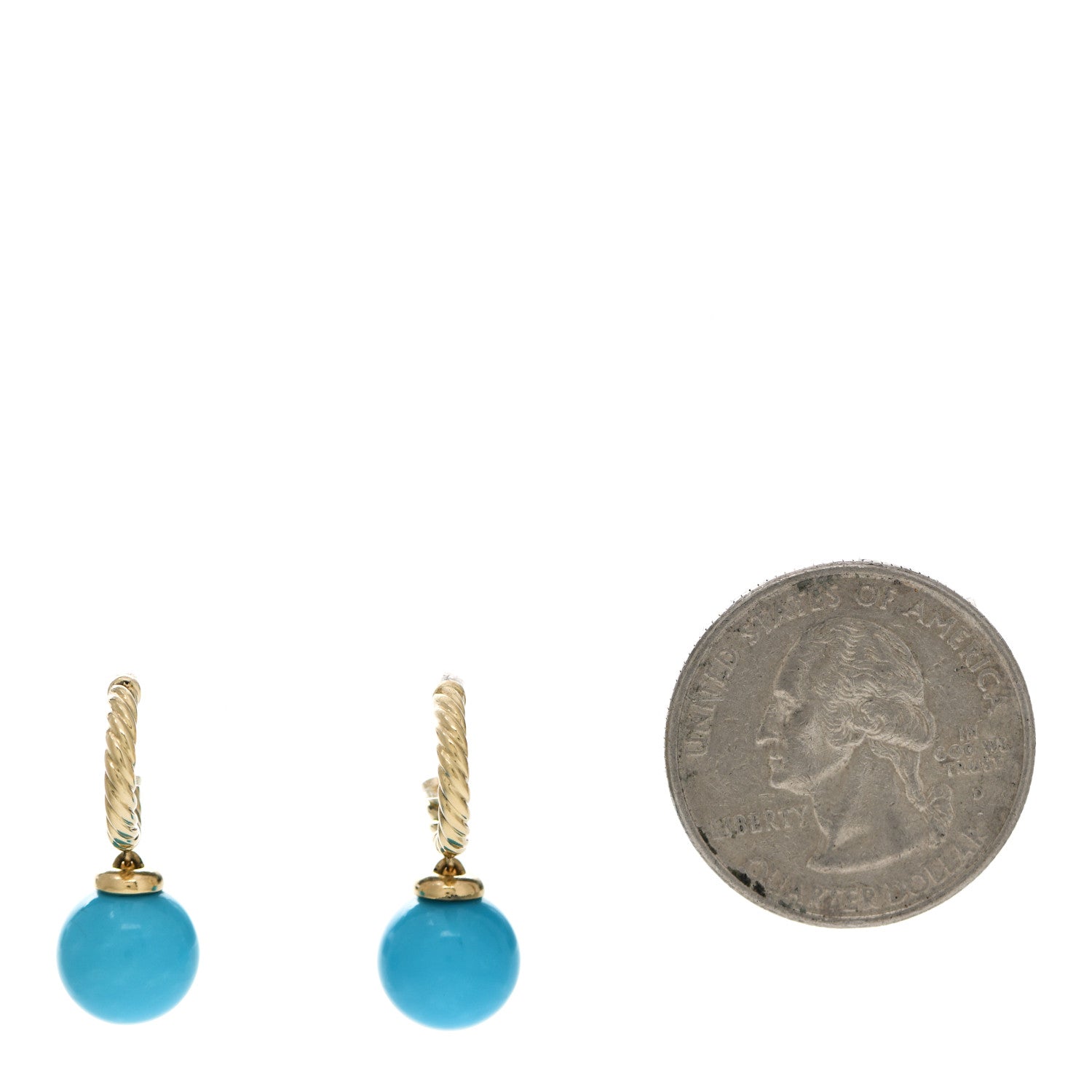 David Yurman 18K Yellow Gold Turquoise 9mm Solari Hoop Earrings 2 of 4