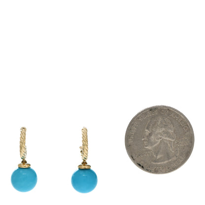 David Yurman 18K Yellow Gold Turquoise 9mm Solari Hoop Earrings 2 of 4