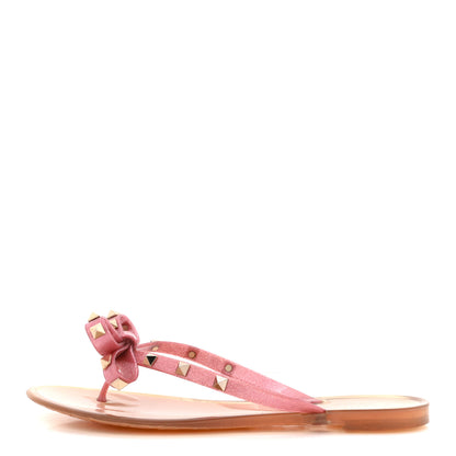 Valentino Garavani PVC Jelly Glitter Rockstud Bow Thong Sandals 39 Pink 1 of 10