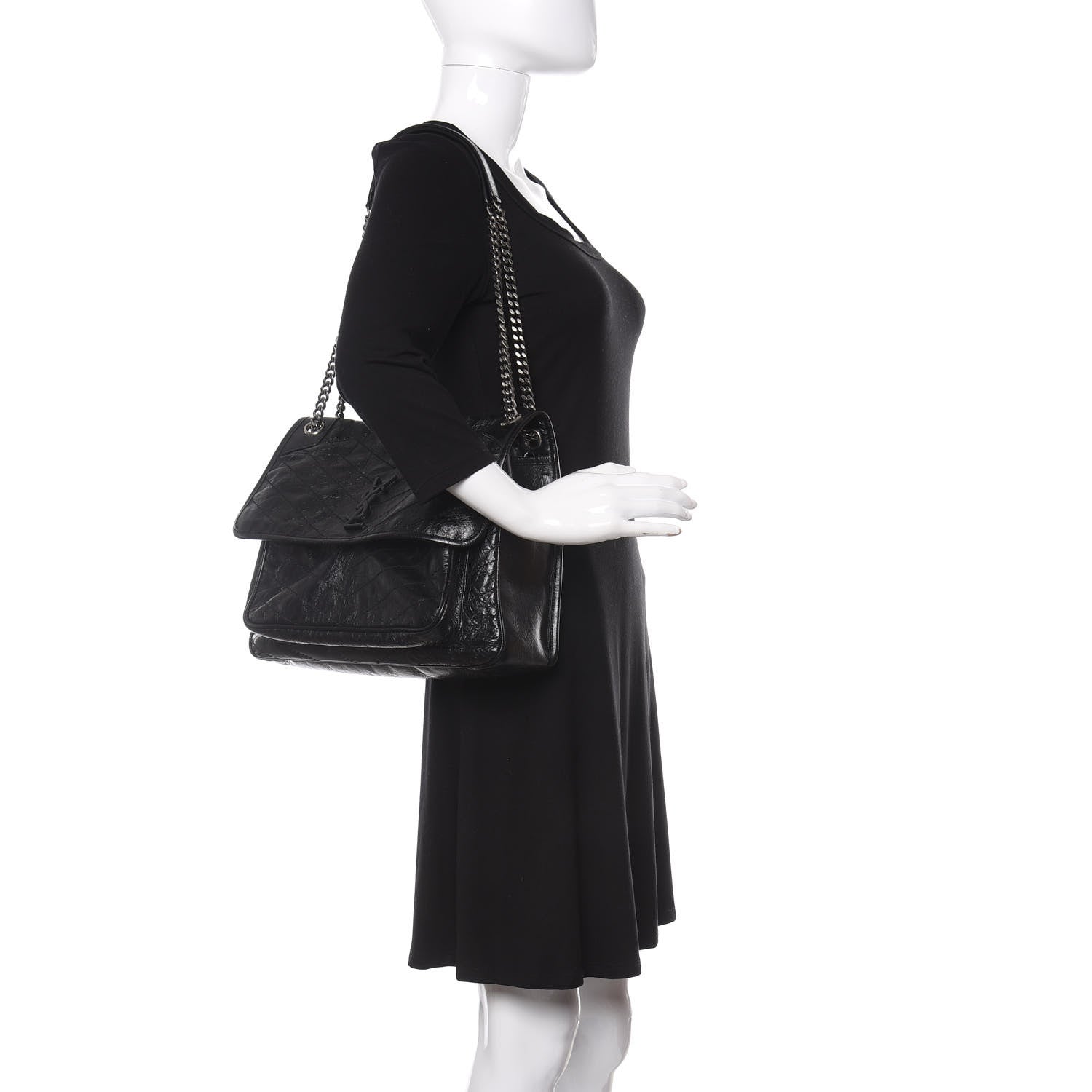 Saint Laurent Crinkled Calfskin Matelasse Monogram Large Niki Chain Satchel Black 2 of 12