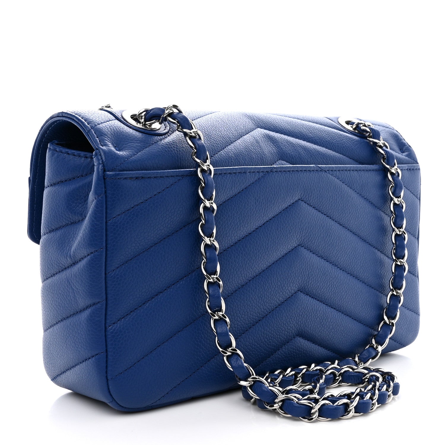 Chanel Caviar Chevron Quilted Single Flap Blue 3 of 10