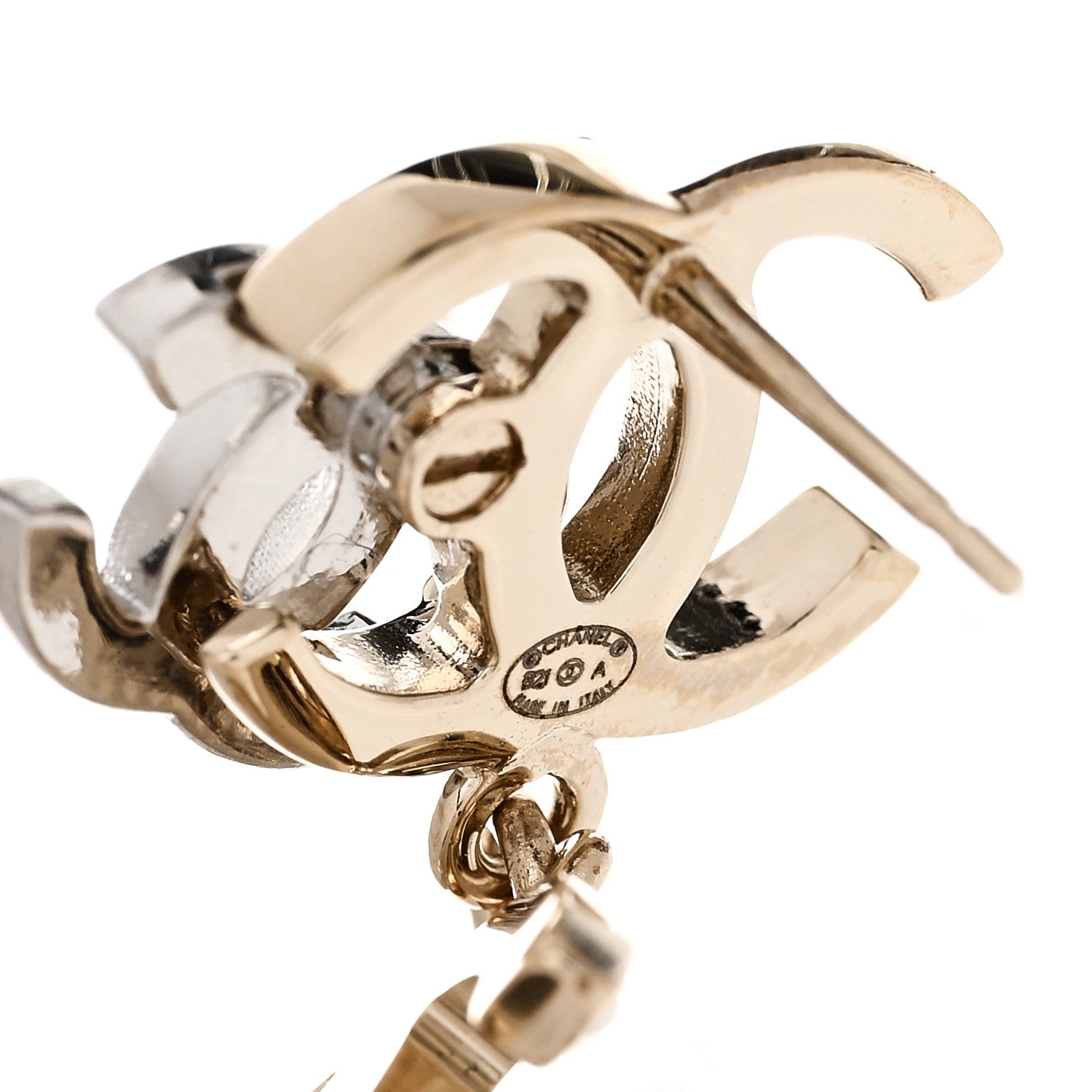 Chanel Crystal Pearl Double CC Drop Earrings Gold Silver 4 of 5