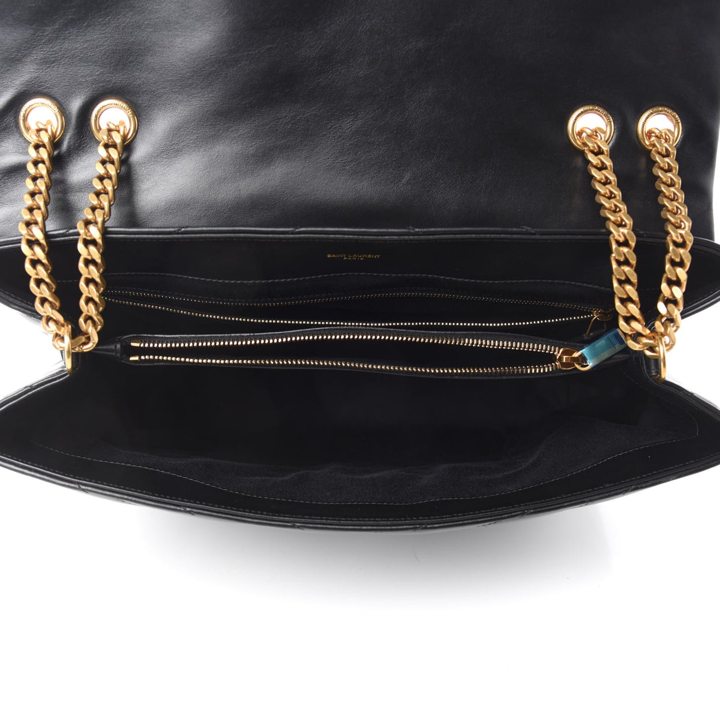 Calfskin Y Quilted Monogram Large Loulou Chain Satchel Black