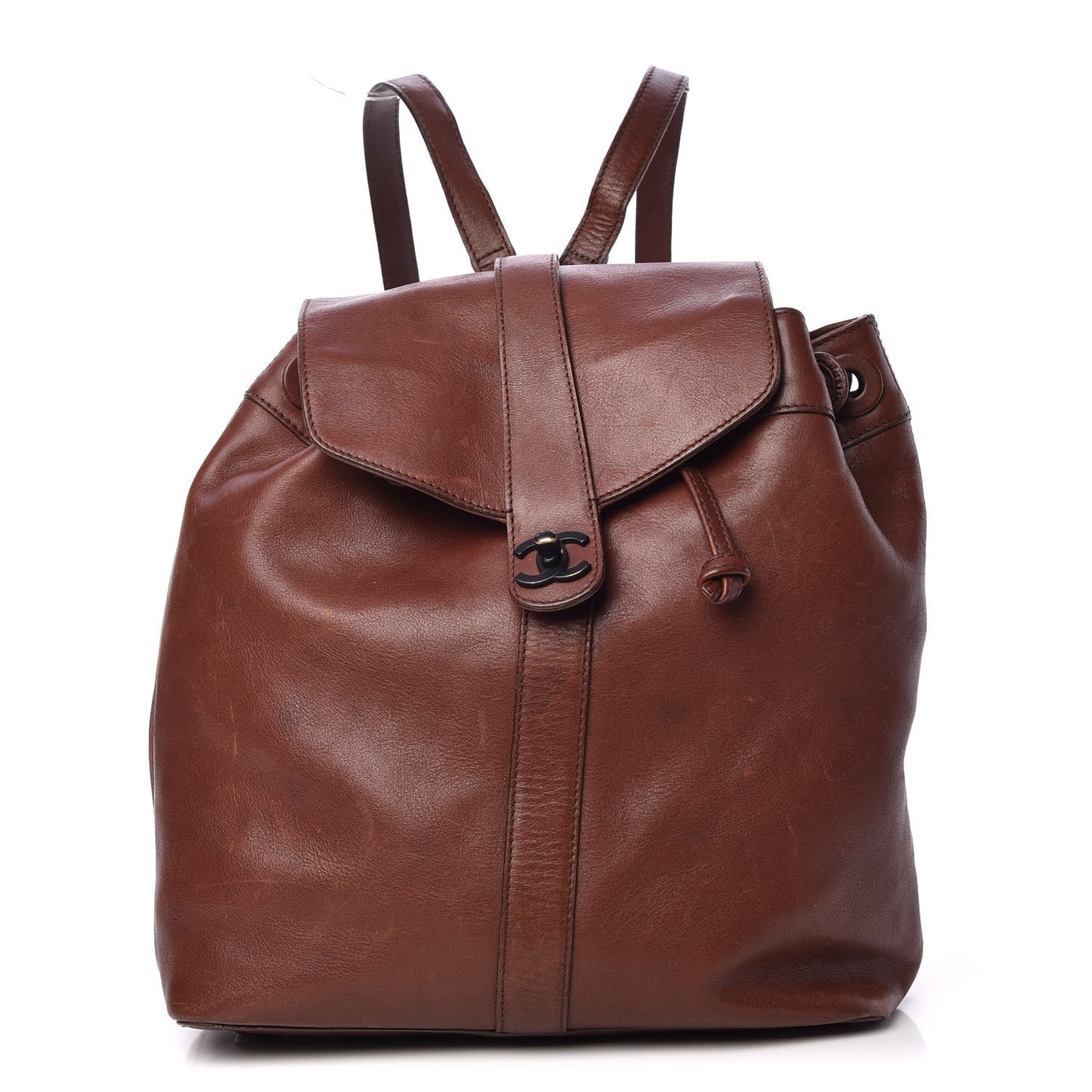 Calfskin Drawstring Backpack Brown