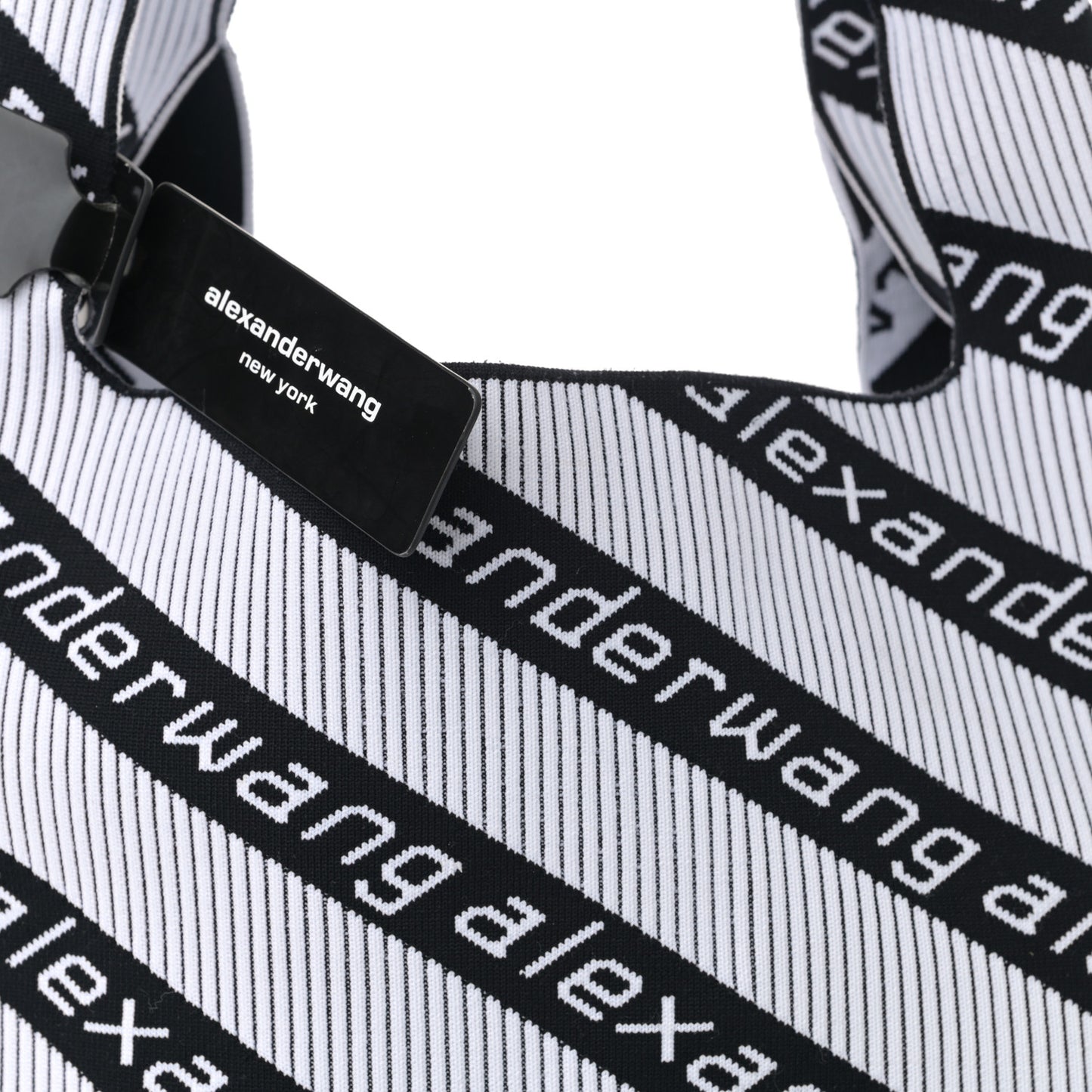 Knit Jacquard Diagonal Logo Shopper Tote Black White