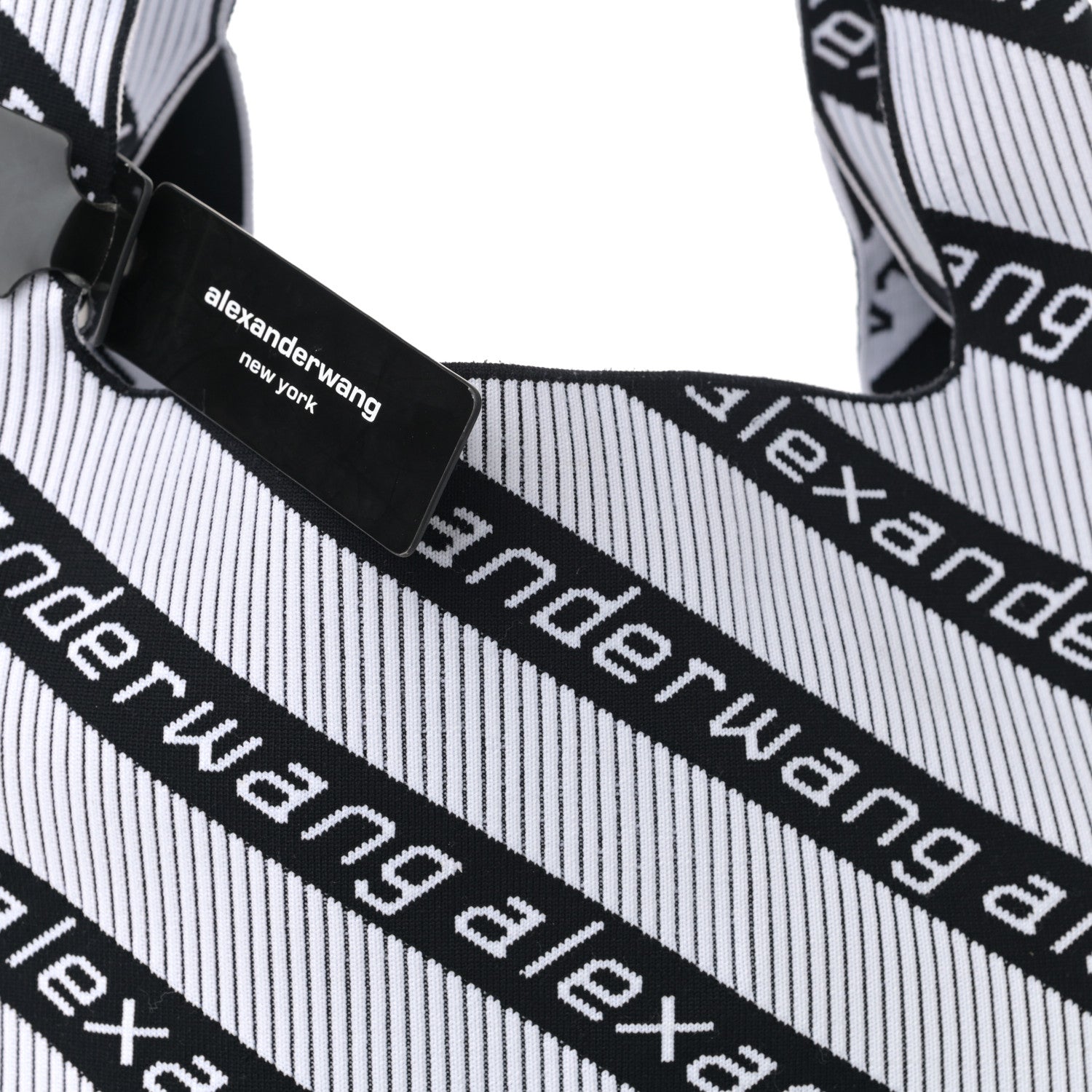 Alexander Wang Knit Jacquard Diagonal Logo Shopper Tote Black White 9 of 11