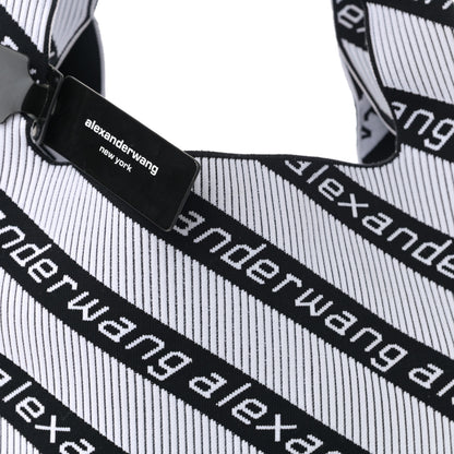 Alexander Wang Knit Jacquard Diagonal Logo Shopper Tote Black White 9 of 11