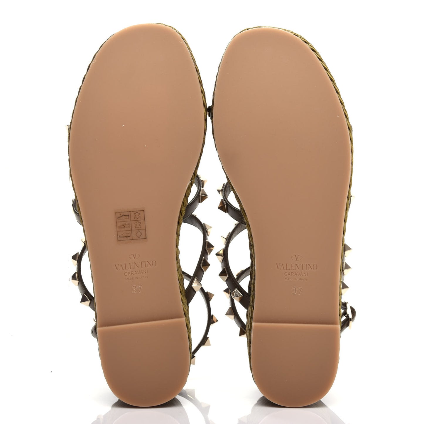 Calfskin Rockstud Ankle Strap Torchon Espadrille Caged 30/55mm Sandals 37 Lichen
