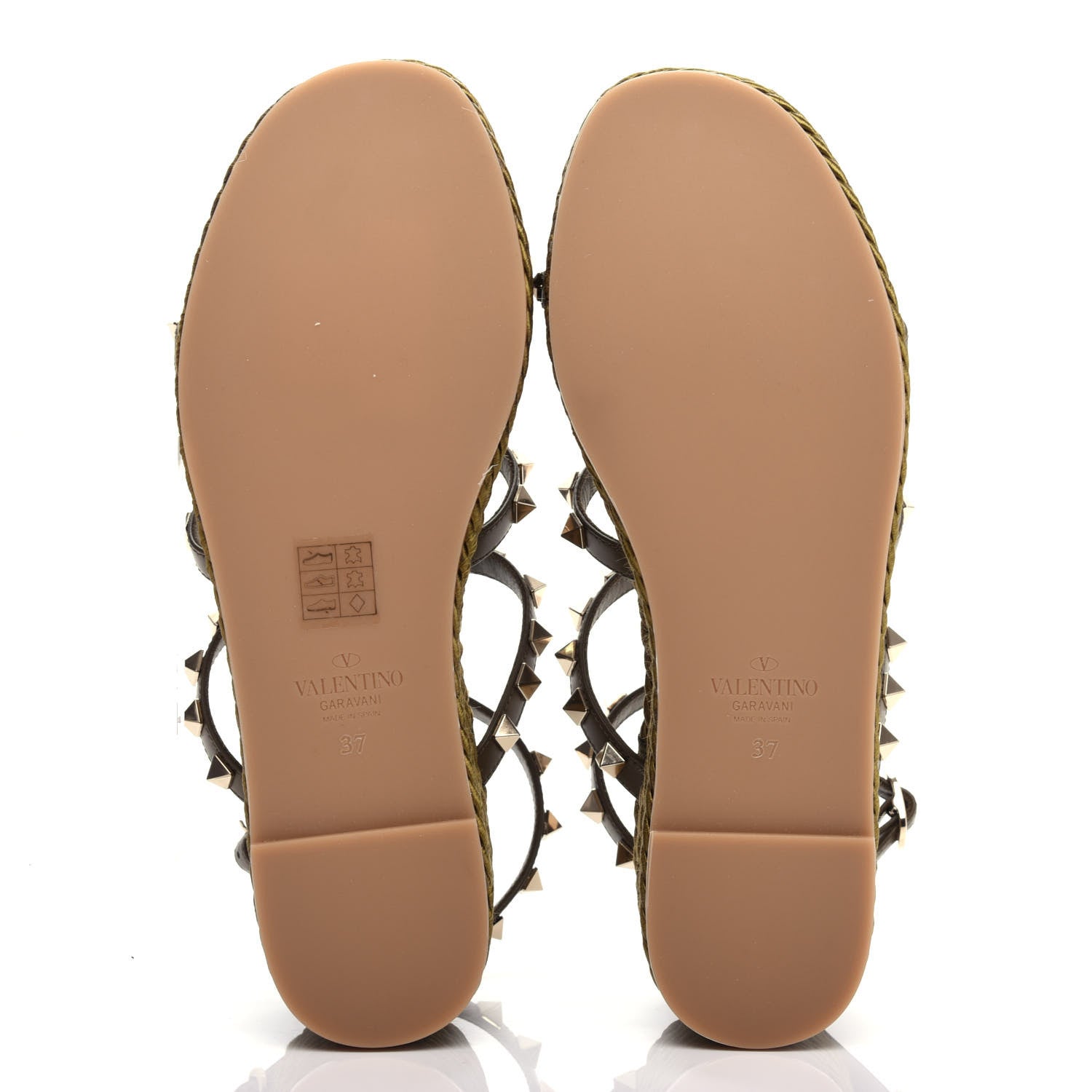Valentino Garavani Calfskin Rockstud Ankle Strap Torchon Espadrille Caged 30/55mm Sandals 37 Lichen 6 of 11