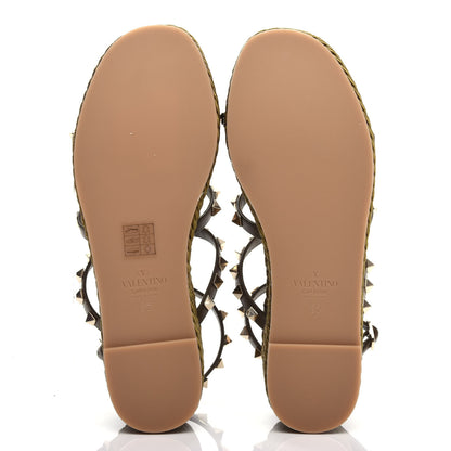 Valentino Garavani Calfskin Rockstud Ankle Strap Torchon Espadrille Caged 30/55mm Sandals 37 Lichen 6 of 11
