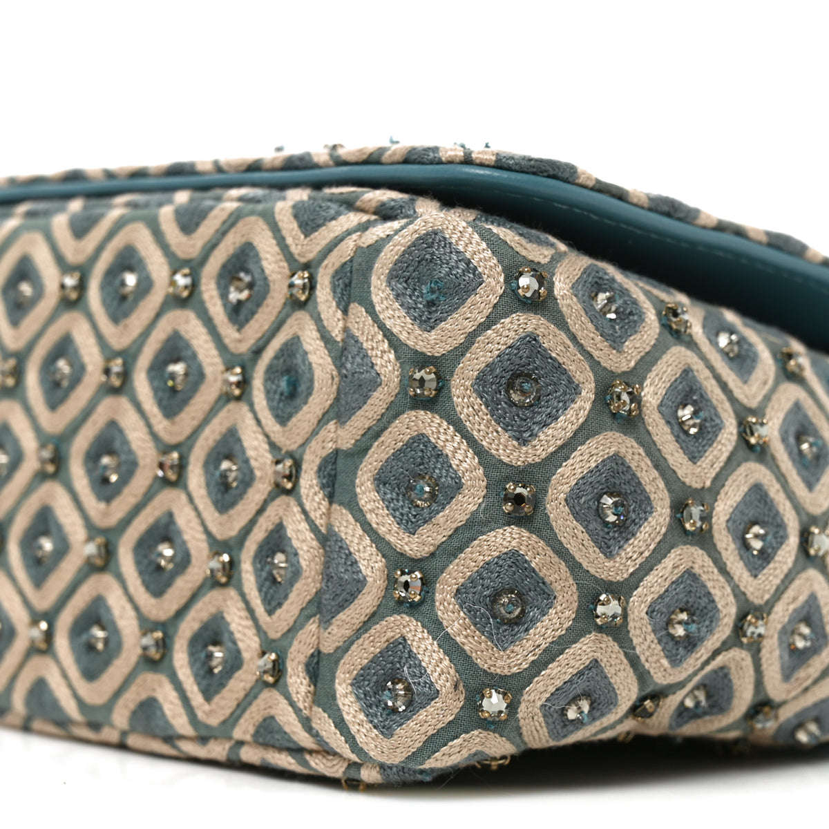 Christian Dior Calfskin Strass Embroidered Small Caro Bag Blue 10 of 11