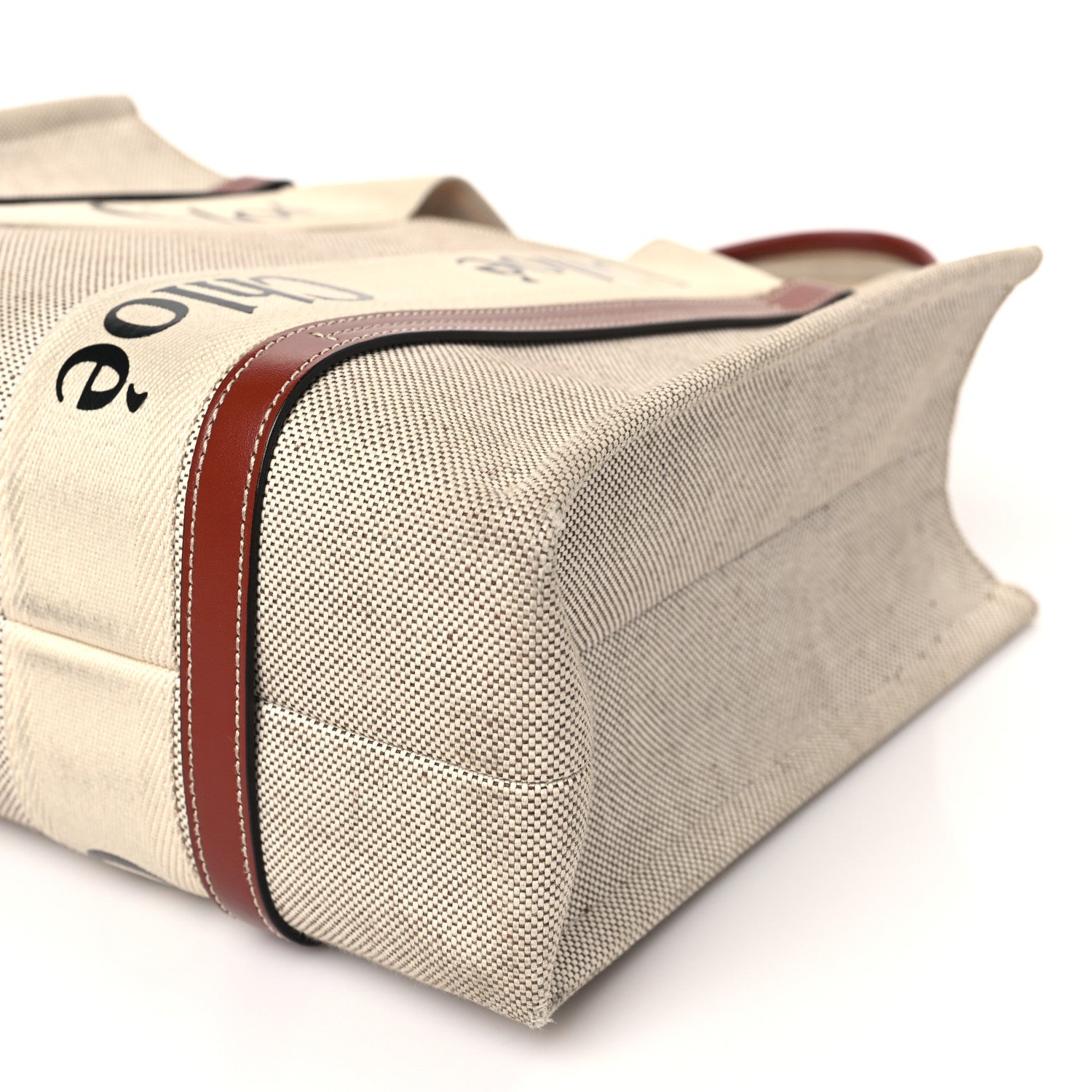 Chloe Cotton Calfskin Medium Woody Ribbon Tote White Brown 8 of 9